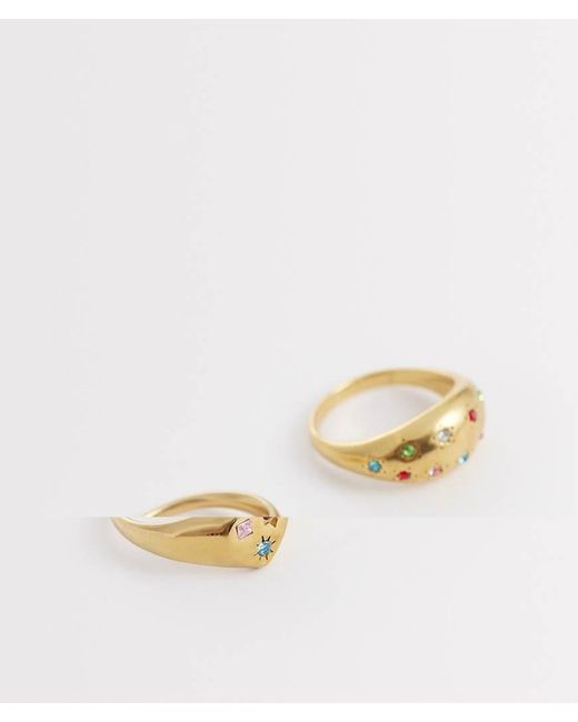Kaiia Metallic Exclusive Stainless Steel 2 Pack Multi Gem Chunky & Heart Rings