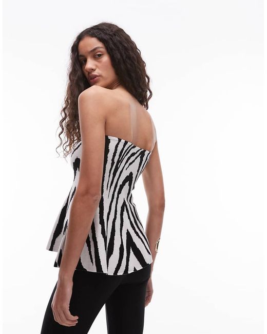 Mango Gebreide Bandeau Top Met Zebraprint in het White