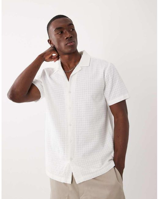 Brave Soul White Short Sleeve Textured Shirt With Revere Collar for men