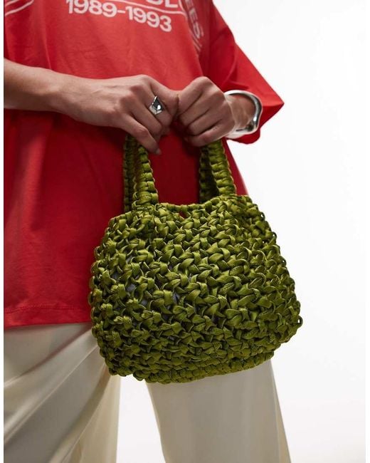 TOPSHOP Red Gracie Crochet Grab Bag