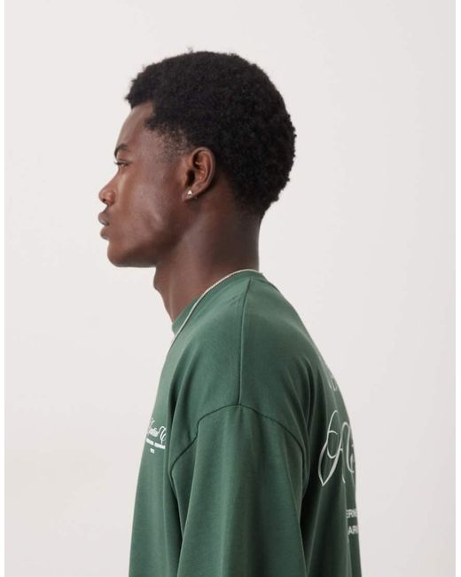 SELECTED Green Heavyweight Oversized T-shirt With Club Print for men