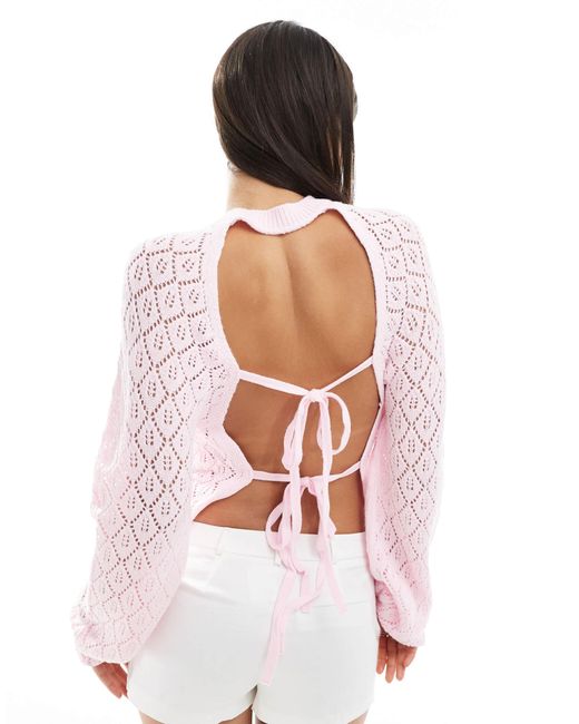 Miss Selfridge White Knitted Crochet Tie Back Jumper
