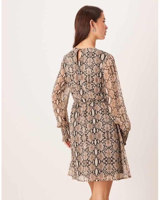 Vila Midi-Jurk Met Lange Mouwen En Slangenprint in het Brown