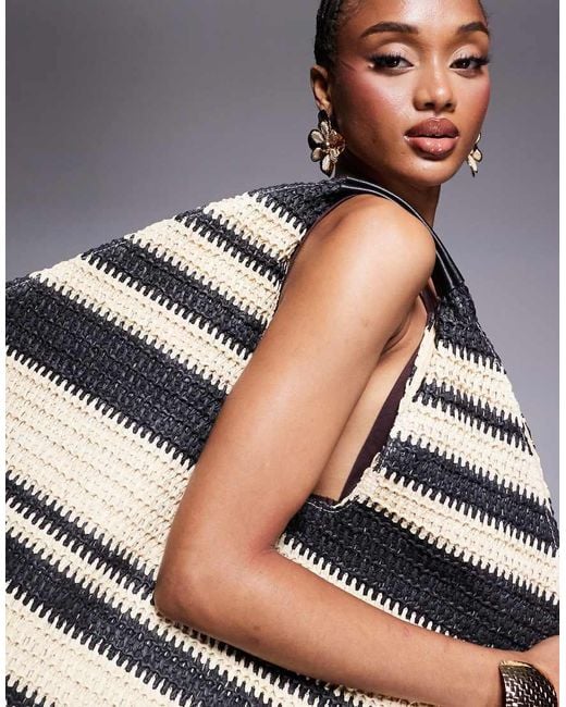 Borsa Shopping Oversize Nera A Righe di South Beach in Gray