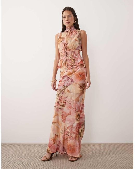 Wanderdoll Multicolor Primrose Tie Detail Sleeveless Shirred Chiffon Top Co-Ord