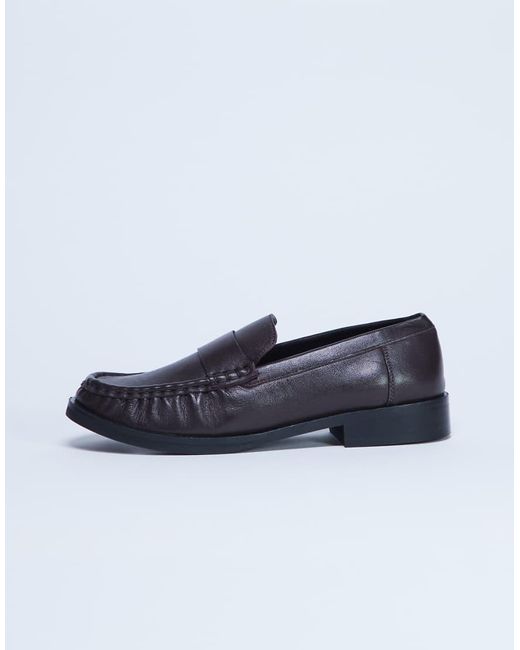 TOPSHOP Blue Carey Real Leather Loafer With Ruched Detail