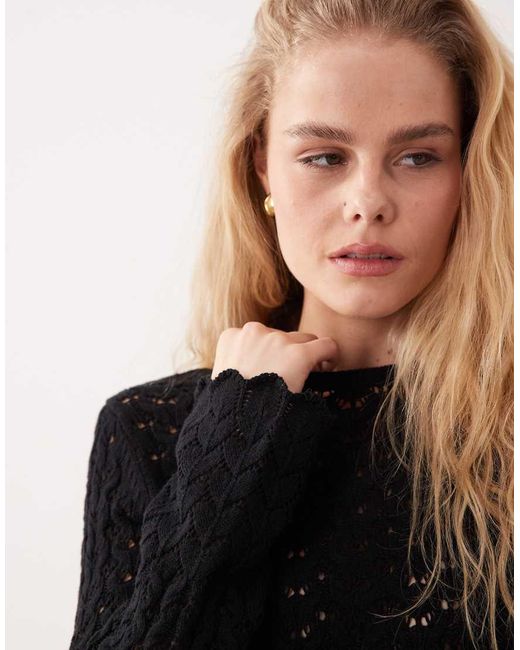 Miss Selfridge Black Crochet Waist Detailing Long Sleeve Mini Dress