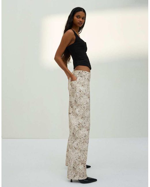 Bershka White Low-rise baggy Textured Print Jeans