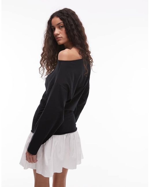 Vestito Corto Con Vita Scesa E Gonna A Contrasto di Mango in White