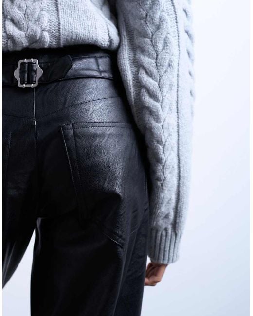 TOPSHOP Blue Faux Leather Cinch Trouser