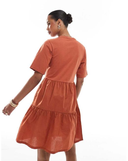 Threadbare Cotton Rich Tiered Short Sleeve Mini Dress With Keyhole Detail