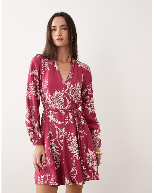 New Look Red Floral Flippy Mini Dress