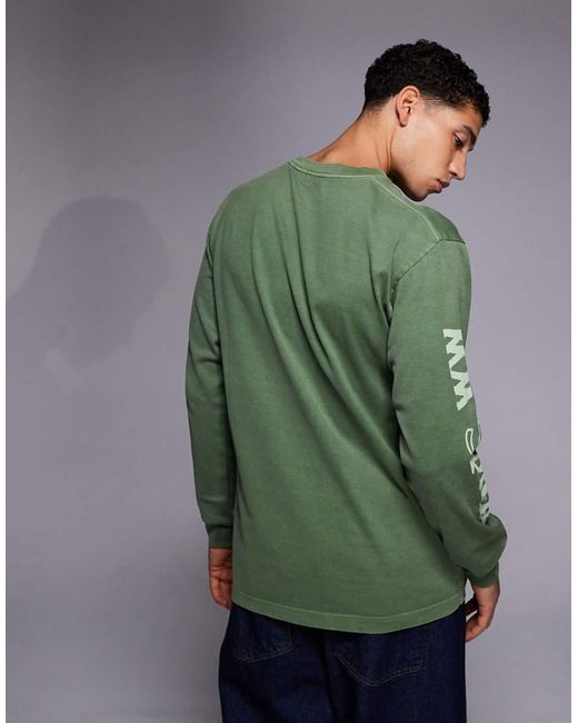 Xlarge Green Long Sleeve Graphic Logo Pigment Dyed T-shirt for men