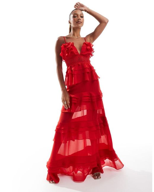 True Decadence Red Lace Maxi Dress