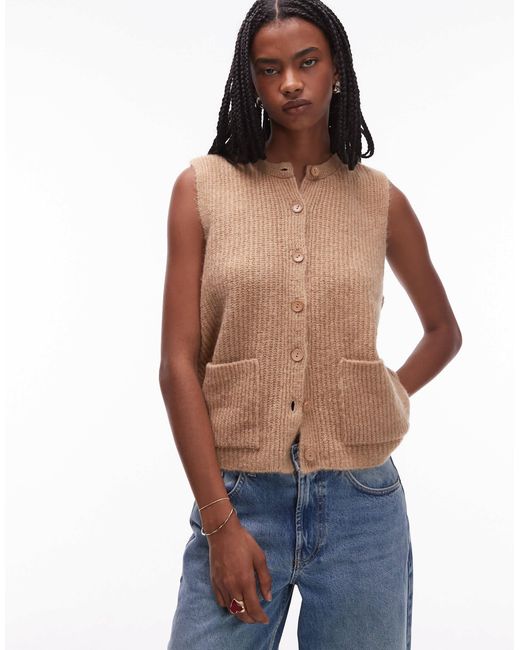 ASOS Blue Knitted Tank With Patch Pockets