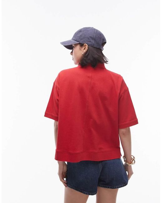TOPSHOP Red Boxy Polo Top