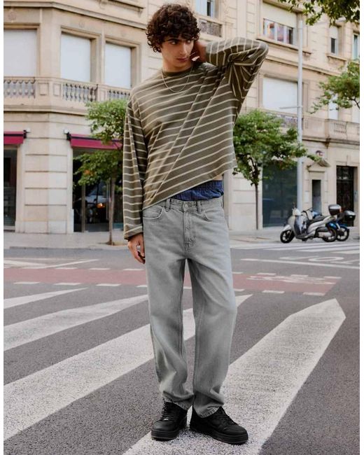 Bershka Gray Tall Straight-Leg Jeans for men