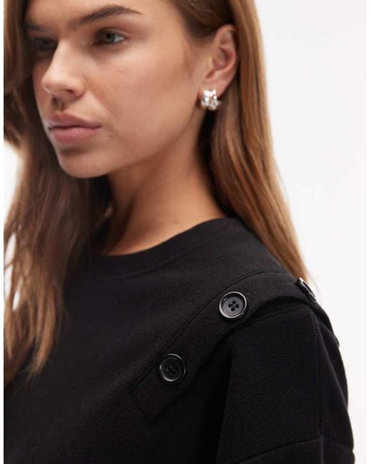 ASOS Black Supersoft Button Shoulder Detail Sweatshirt