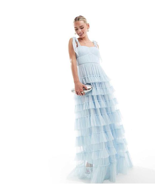 LACE & BEADS Blue Tiered Ruffle Midaxi Dress