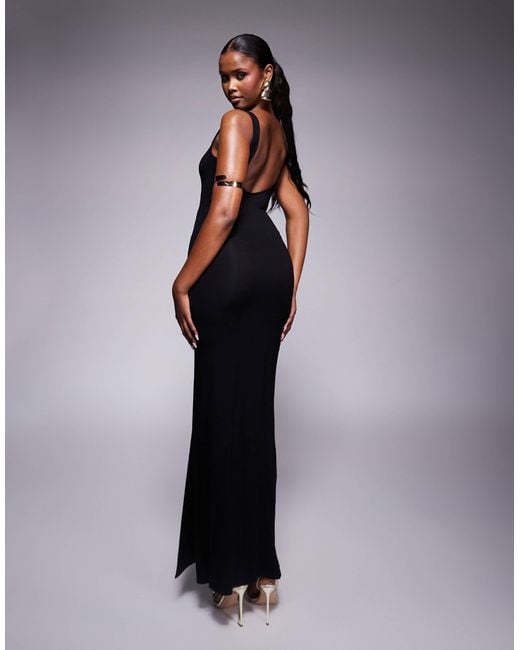 short black sleeveless dress Harmony Square Neck Bodycon Maxi Dress main image 1