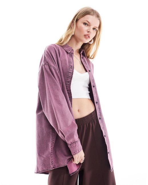 Monki Purple Oversize Denim Shirt