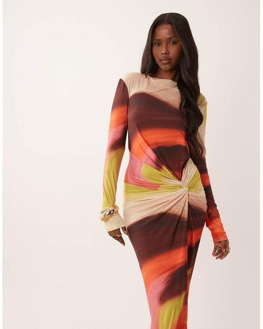 DASKA White Exclusive Long Sleeve High Neck Twist Maxi Dress