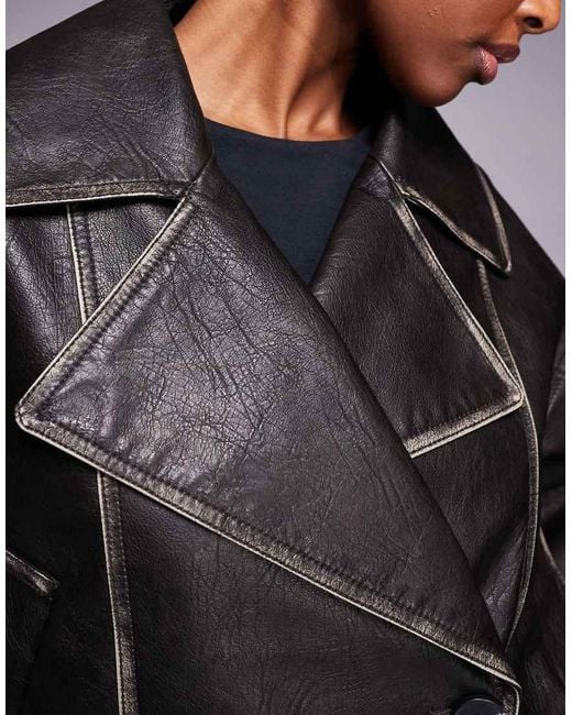 River Island Gray Faux Leather Cropped Trench Jacket