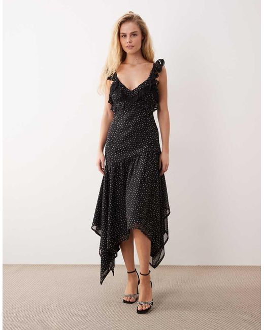 Miss Selfridge Natural Ruffle Hanky Hem Chiffon Maxi Dress