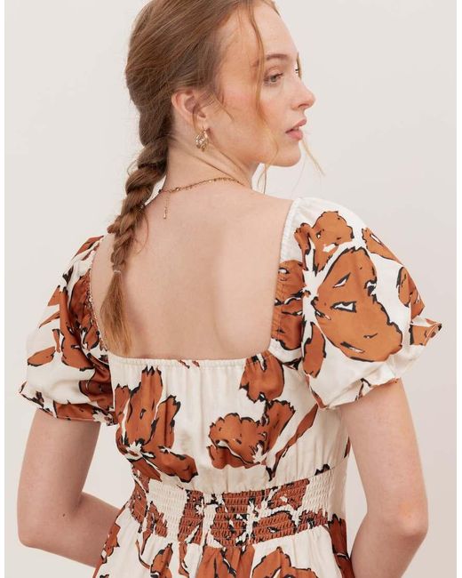 Lovedrobe Natural Floral Short Sleeve Sweetheart Neck Midaxi Dress