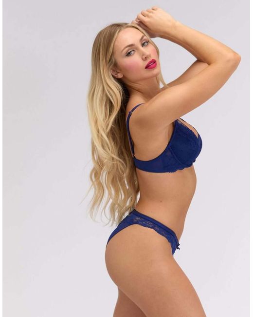 Boux Avenue Blue Harper Briefs Floral Lace Mesh Back High Leg Underwear