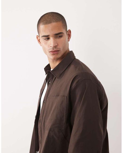 ASOS Brown Oversized Shirt With Workwear Pockets for men