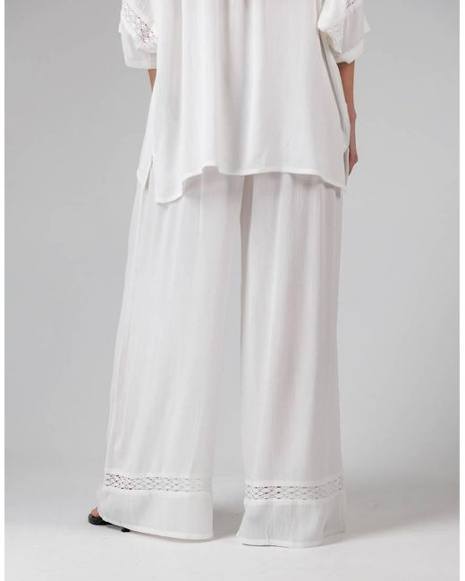 French Connection White Crinkle Trim Elasticated Drawstring Waist Wide Leg Trousers