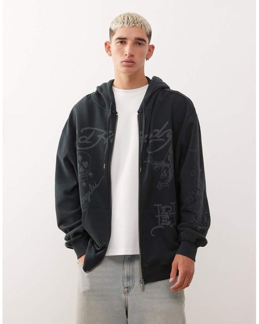 Ed Hardy Blue Death Before Mono Zip Up Hoodie for men