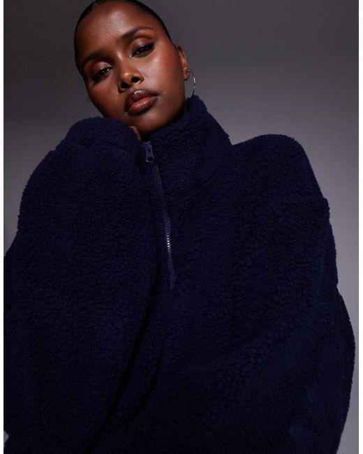 ASOS Blue Weekend Collective Borg Zip Up Fleece With Burnout Graphic