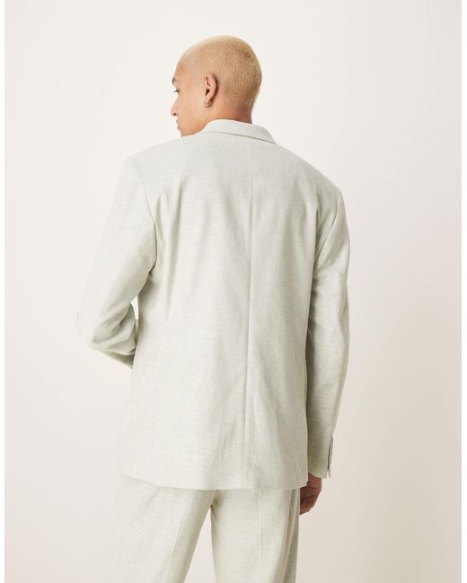 ASOS Natural Double Breasted Linen Blend Regular Suit Jacket for men