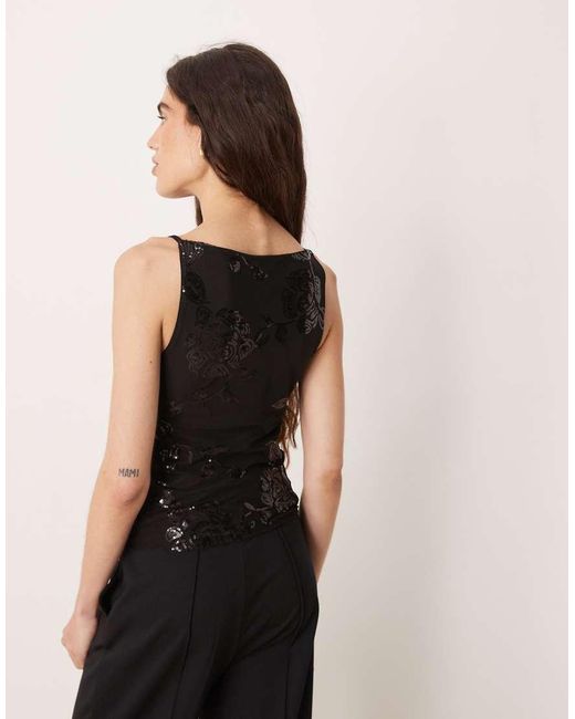 Gina Tricot Black Floral Sequins Top