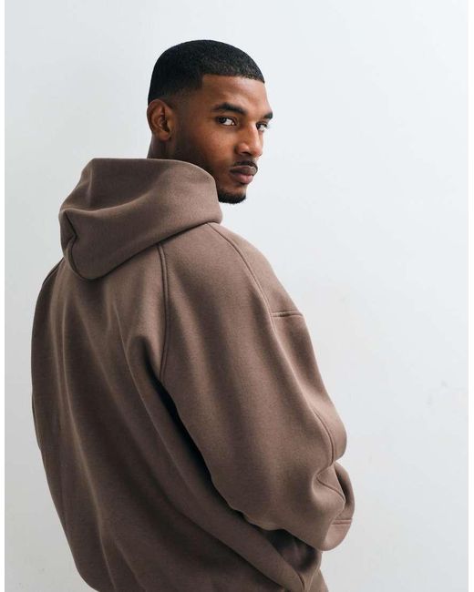Nike Brown Chest Logo Oversized Heavyweight Full Zip Hoodie for men