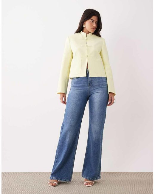 ASOS Natural Boxy Chuck On Mandarin Collar Blazer