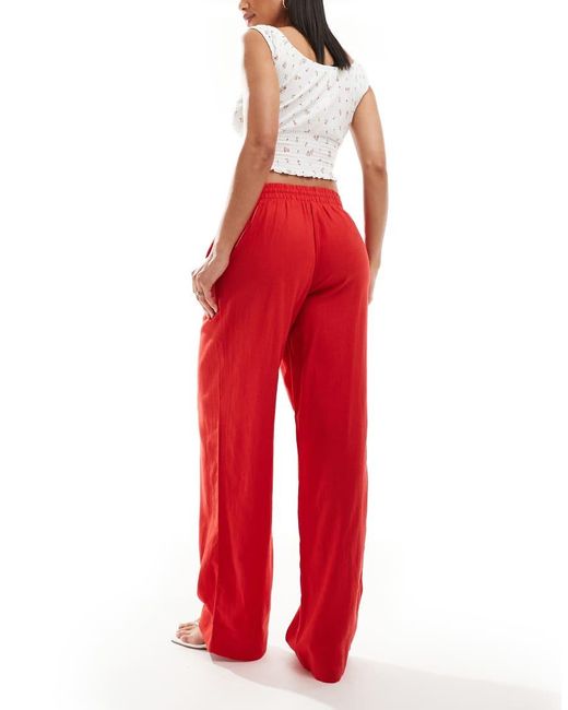 New Look Red Linen Look Wide Leg Pants