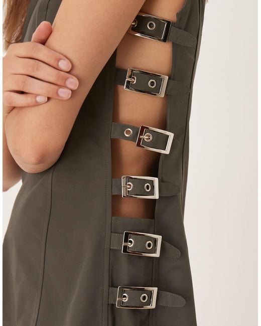 Vrg Grl Natural Kenni Buckle Side Linen Mini Dress