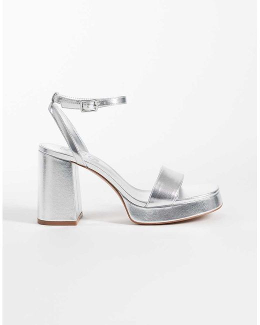 Mango White Teen Platform Block Heeled Sandal