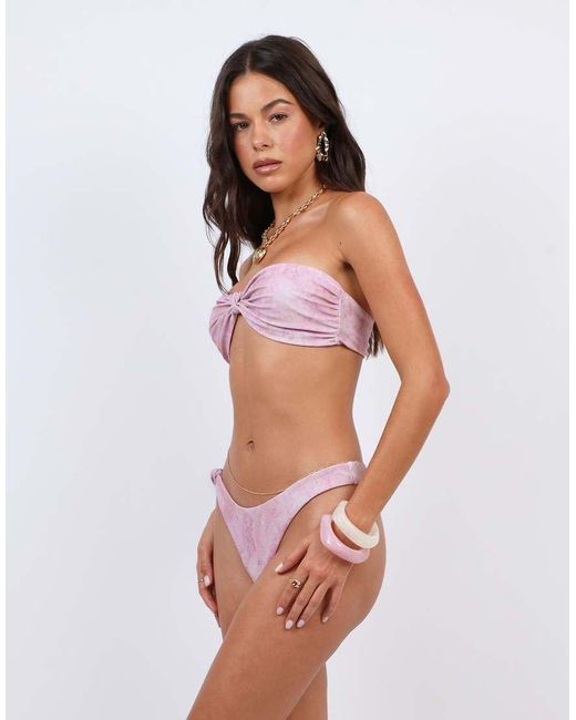 SIMMI Pink Scarf Print Knot Detail Bandeau Bikini Top