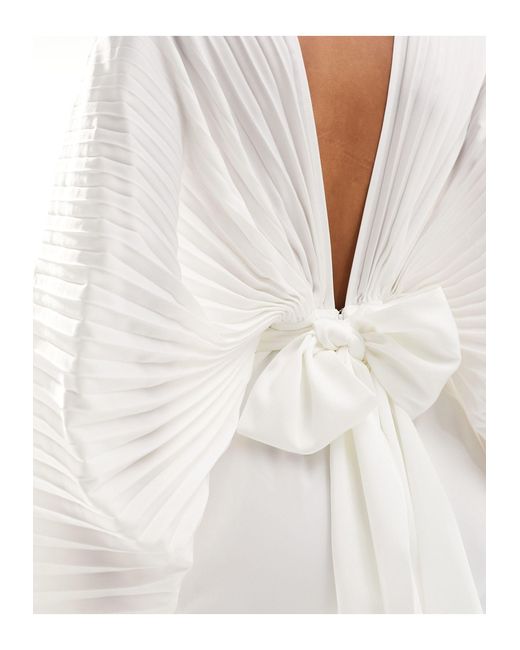 Forever New White Bridal Pleated Satin Maxi Dress