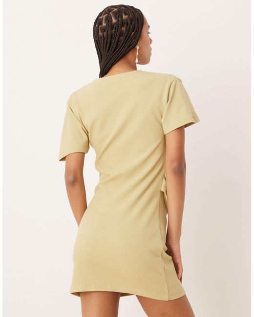 ASOS Natural Textured Short Sleeve Drape Front Mini Dress