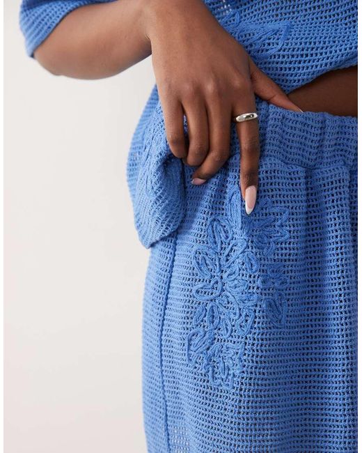 ASOS Blue Open Knit Shorts With Cornelli Detail