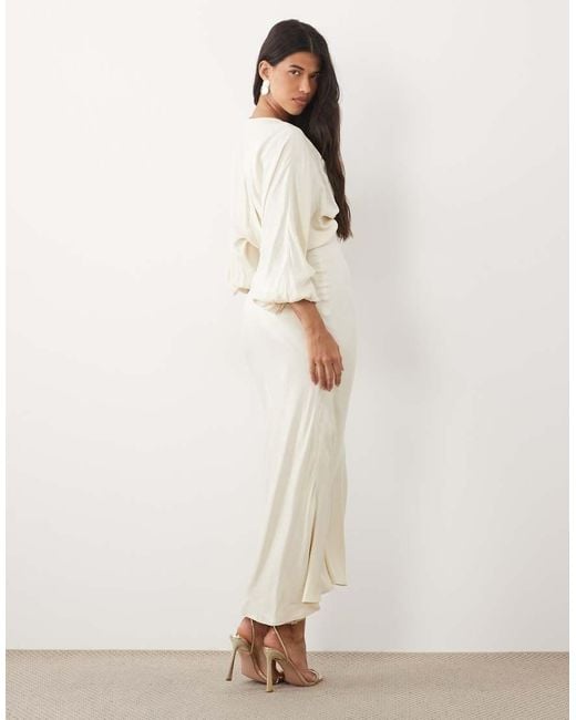 ASOS Natural Plunge Batwing Satin Maxi Dress