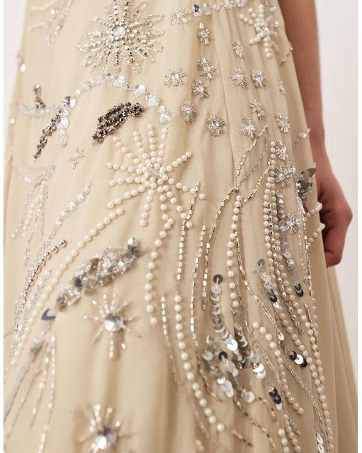 ARRANGE Natural Scatter Embellished Trapeze Maxi Dress With Cami Straps