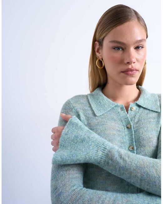 TOPSHOP Blue Knitted Sheer Collared Cardigan