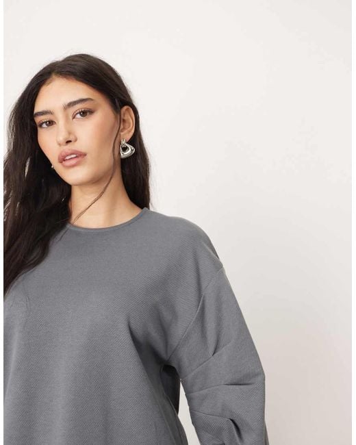 ARRANGE Gray Textured Jersey Boxy Top Co-ord With Pleat Sleeve Detail