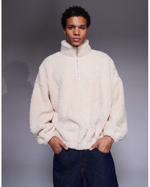 ASOS Extreem Oversized Sweatshirt Van Imitatiebont Met Korte Rits En Opstaande Boord in het Gray voor heren